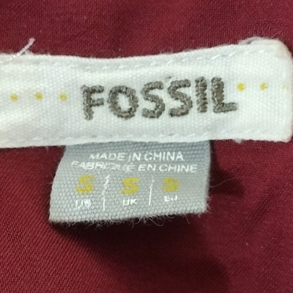 Fossil 100% Silk Artsy Shirt Dress Women's S Red Cottagecore Peasant Retro 90s - Picture 8 of 9